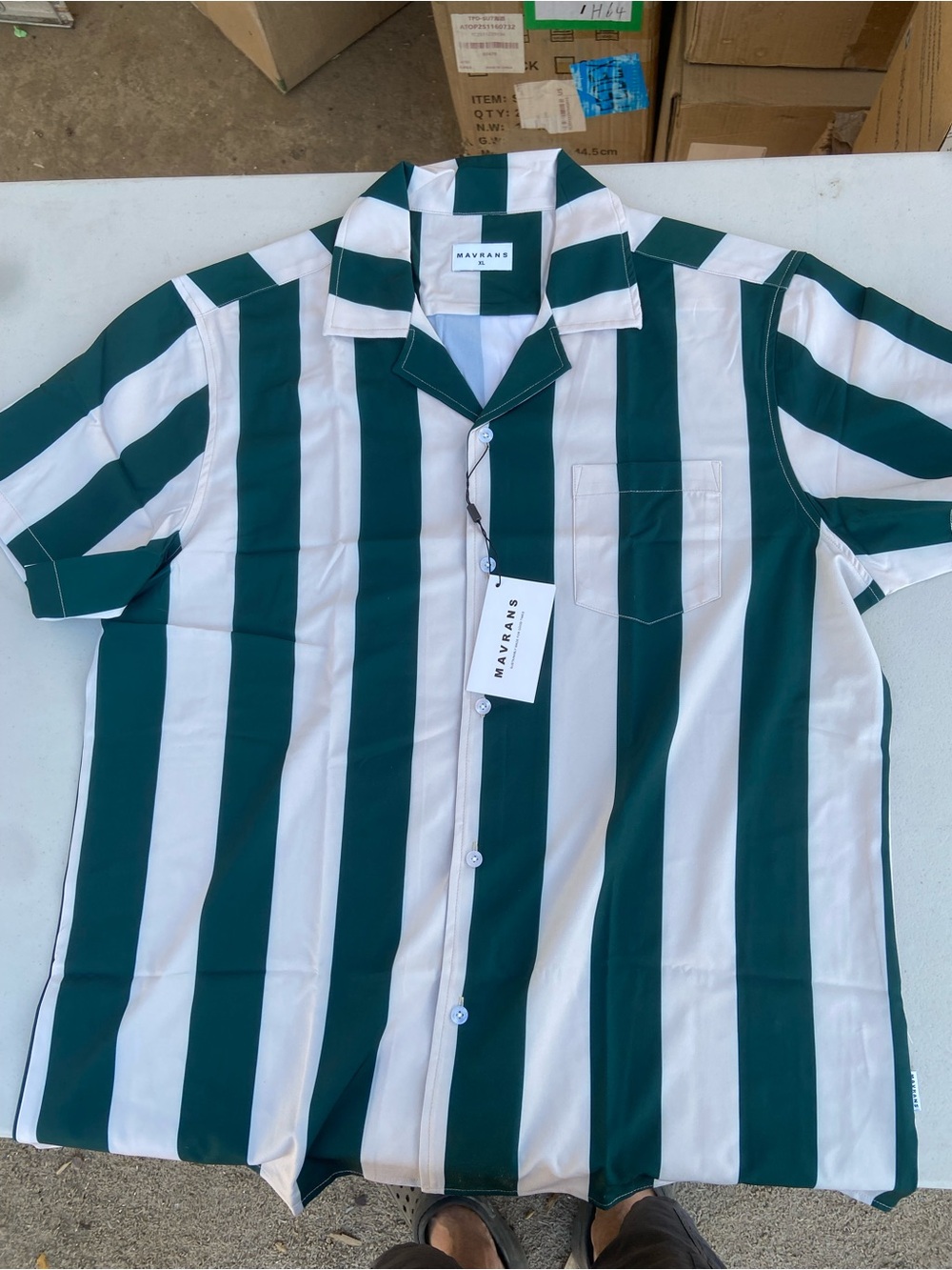 Vans Green & White Vertical Stripe Camp Shirt